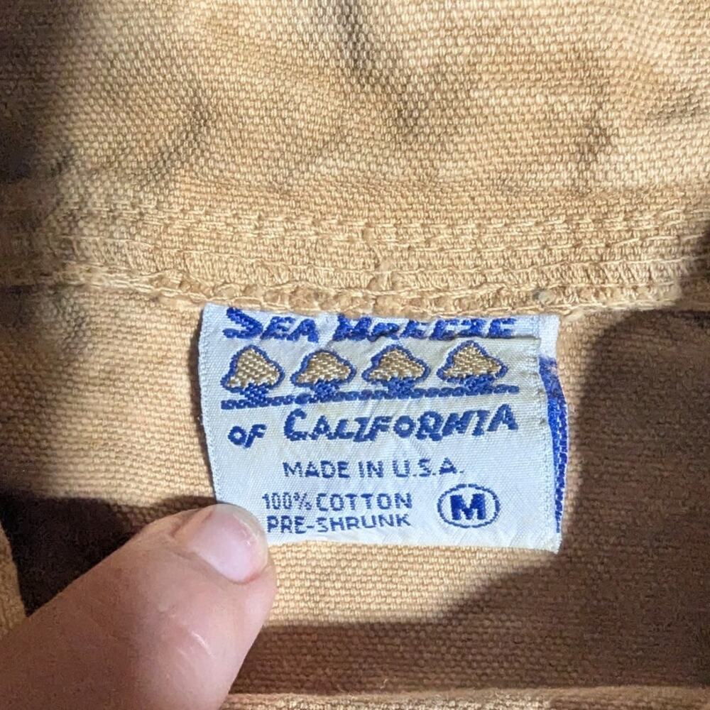 Vtg 1980s Sea Breeze of California Beige Acid Wash Cotton Button Utility Shirt M - Picture 3 of 3